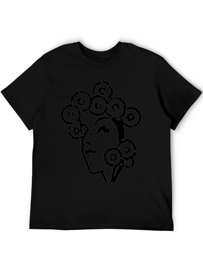 Abstract Face Print T-Shirt - Casual Black Tee
