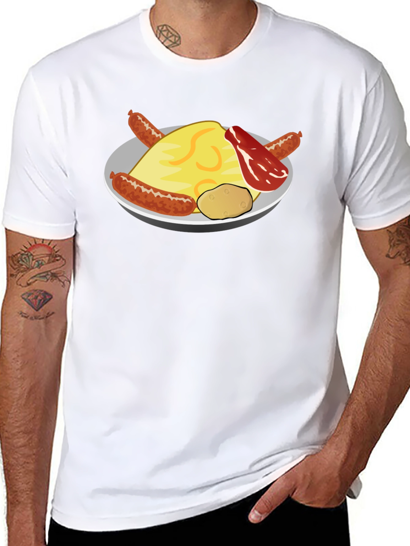Breakfast Food Graphic T-Shirt - Sausage Bacon Egg Potato