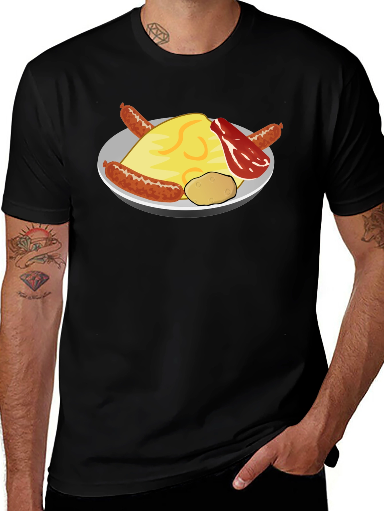 Breakfast Food Graphic T-Shirt - Sausage Bacon Egg Potato