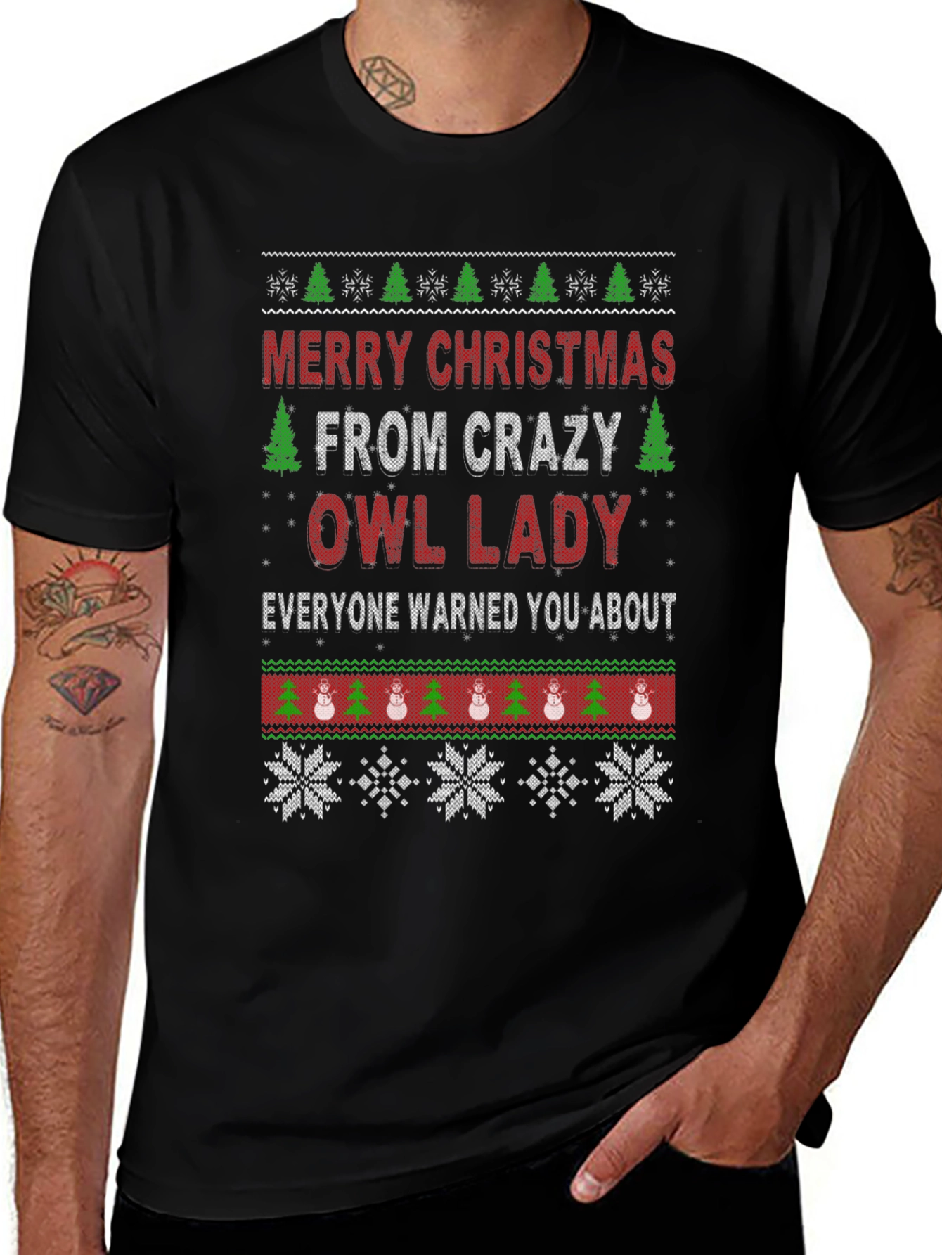Crazy Owl Lady Christmas T-Shirt - Holiday Apparel