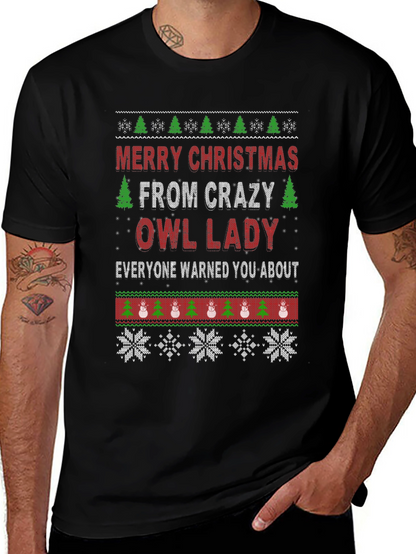 Crazy Owl Lady Christmas T-Shirt - Holiday Apparel
