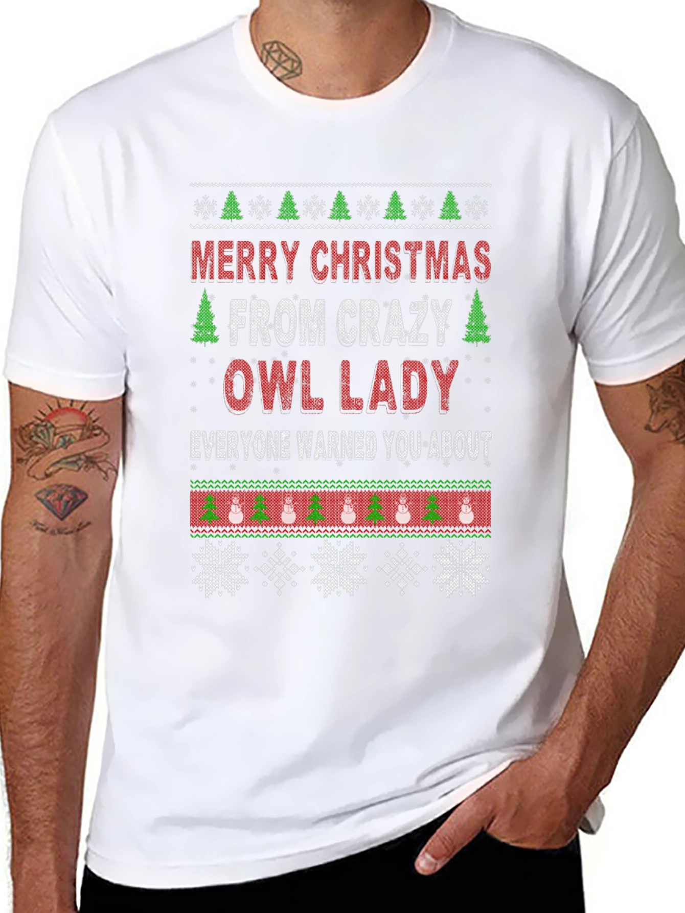Crazy Owl Lady Christmas T-Shirt - Holiday Apparel