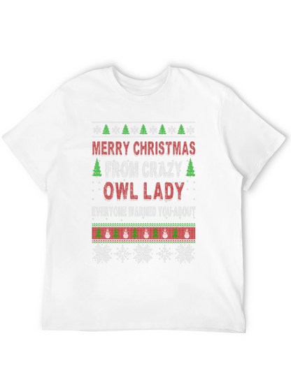 Crazy Owl Lady Christmas T-Shirt - Holiday Apparel