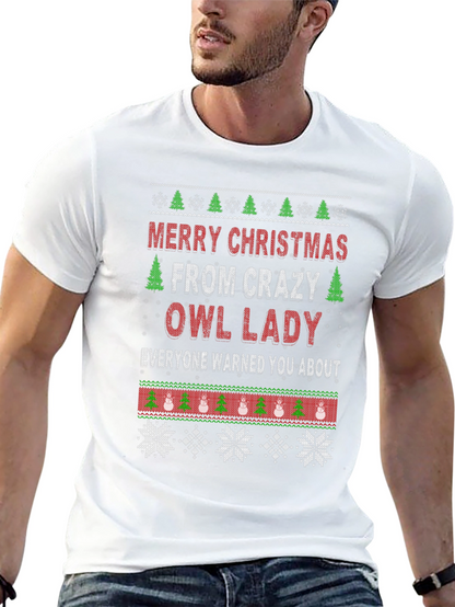 Crazy Owl Lady Christmas T-Shirt - Holiday Apparel