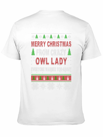 Crazy Owl Lady Christmas T-Shirt - Holiday Apparel
