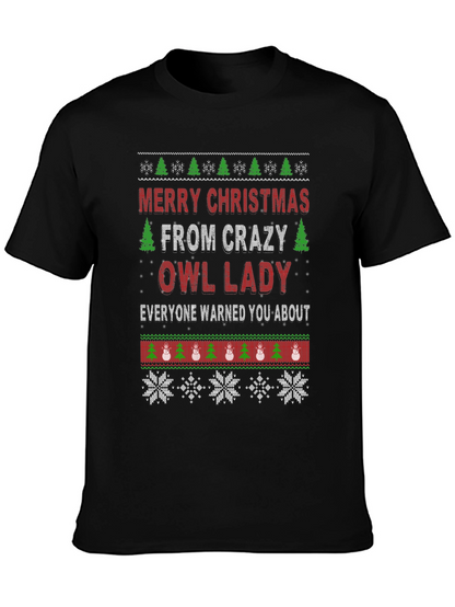 Crazy Owl Lady Christmas T-Shirt - Holiday Apparel
