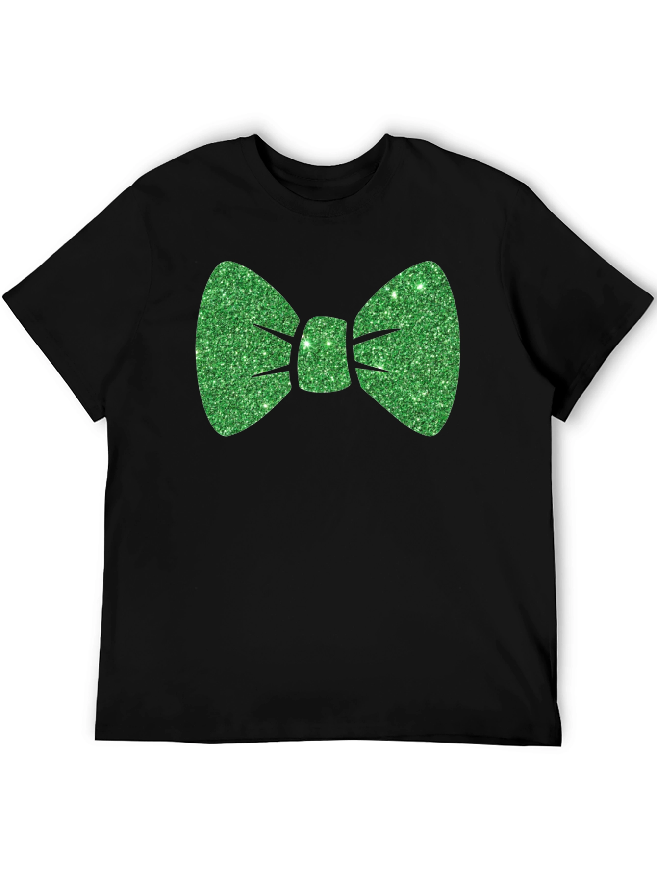 Green Glitter Bow Tie Black T-Shirt