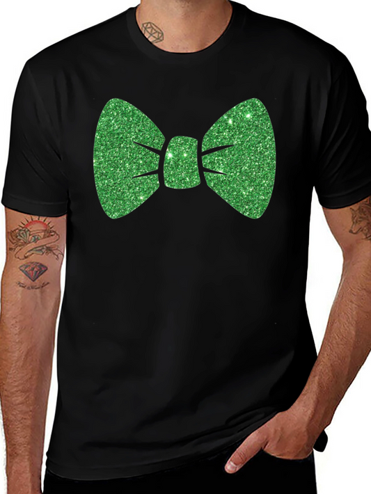 Green Glitter Bow Tie Black T-Shirt