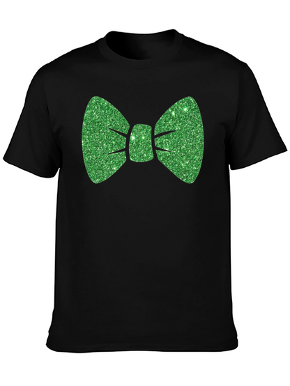 Green Glitter Bow Tie Black T-Shirt