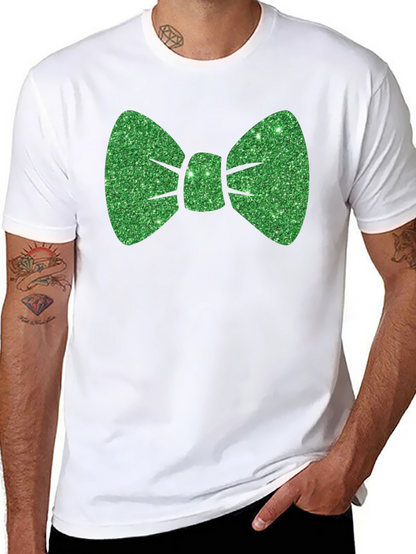 Green Glitter Bow Tie Black T-Shirt