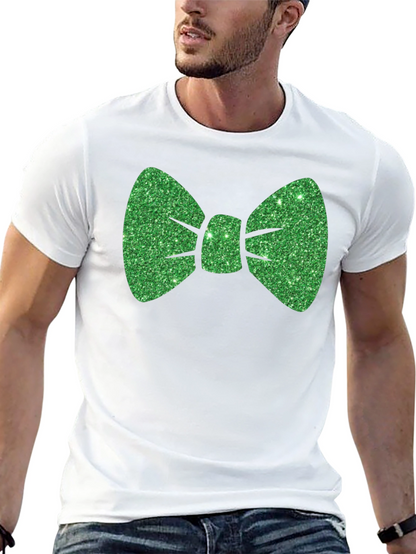 Green Glitter Bow Tie Black T-Shirt