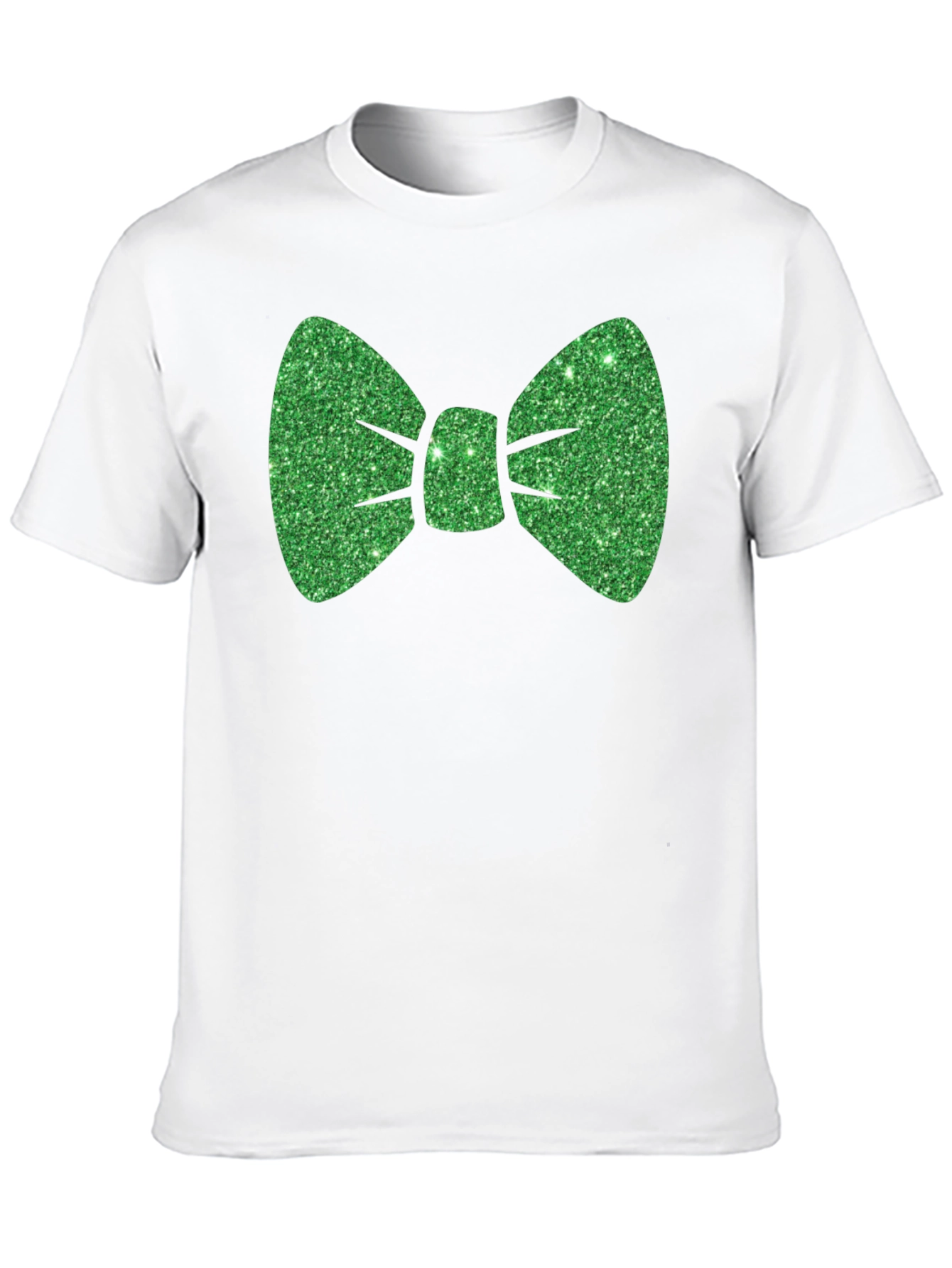 Green Glitter Bow Tie Black T-Shirt