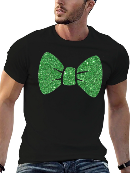 Green Glitter Bow Tie Black T-Shirt