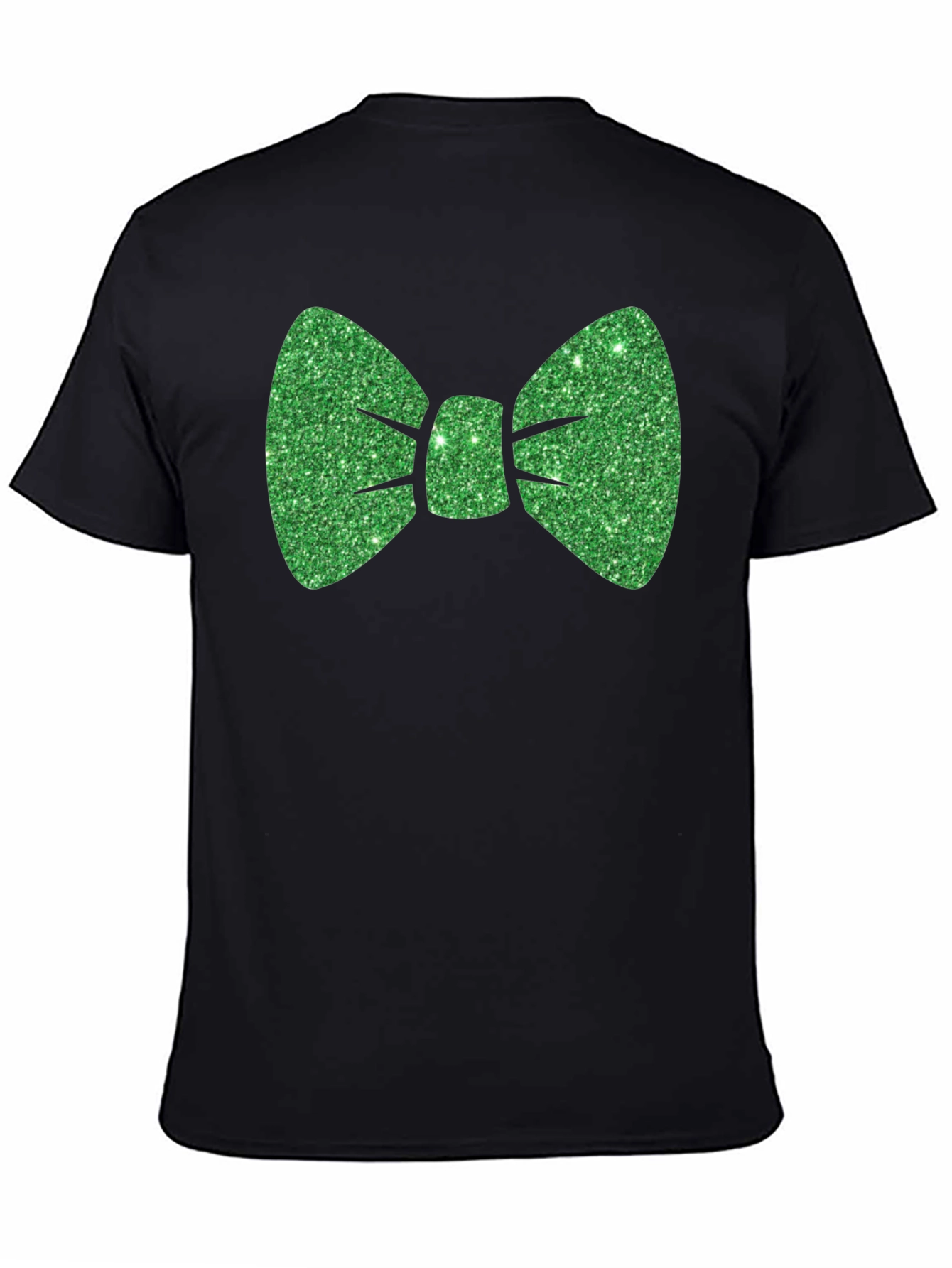 Green Glitter Bow Tie Black T-Shirt
