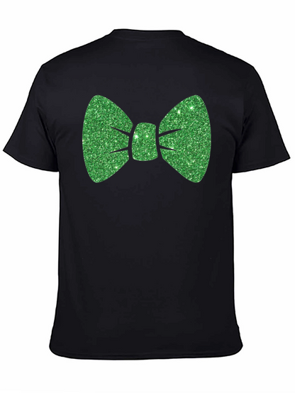 Green Glitter Bow Tie Black T-Shirt