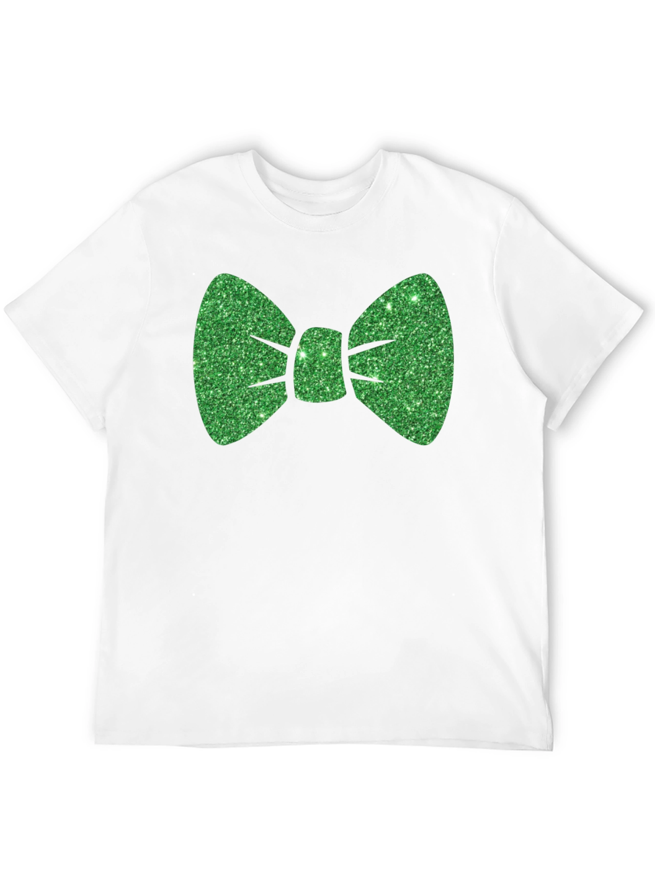 Green Glitter Bow Tie Black T-Shirt