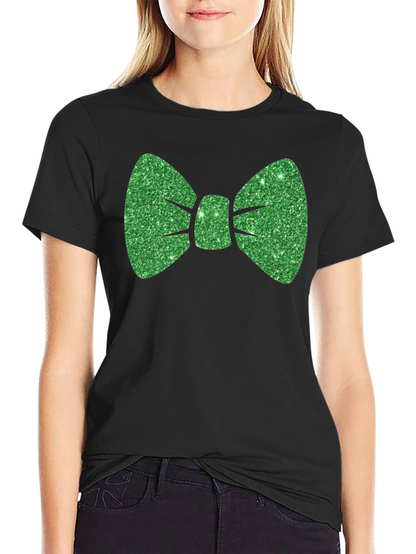 Green Glitter Bow Tie Black T-Shirt