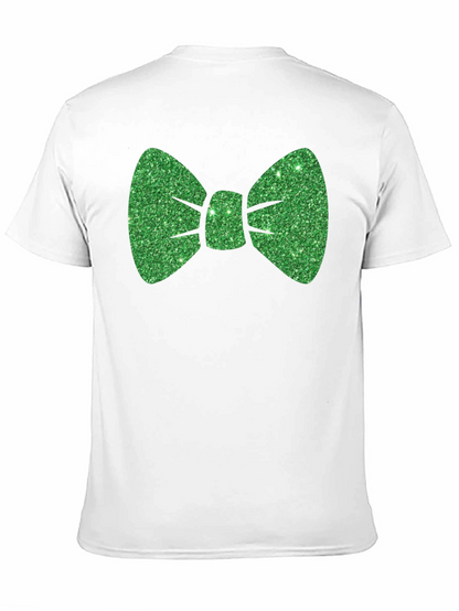 Green Glitter Bow Tie Black T-Shirt