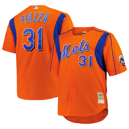 Mike Piazza New York Mets Mitchell &amp;amp; Ness Big &amp;amp; Tall Cooperstown Mesh Batting Practice Jersey - Orange