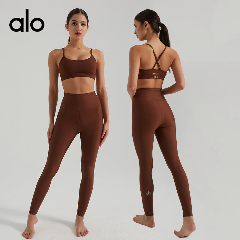 Aloyoga Bare Sensual Pearl Shine High-Intensity Cross-Body High-Waist Yoga Pants Sports Set