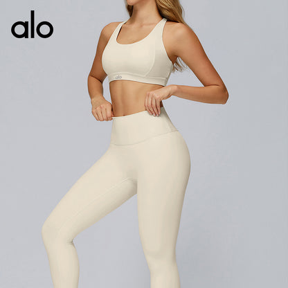 Alo Yoga Cloud Sensation Yoga Bra - Crossed Holes with Transparent Design for Beautiful Back and Tight Fit for Fitness Wear