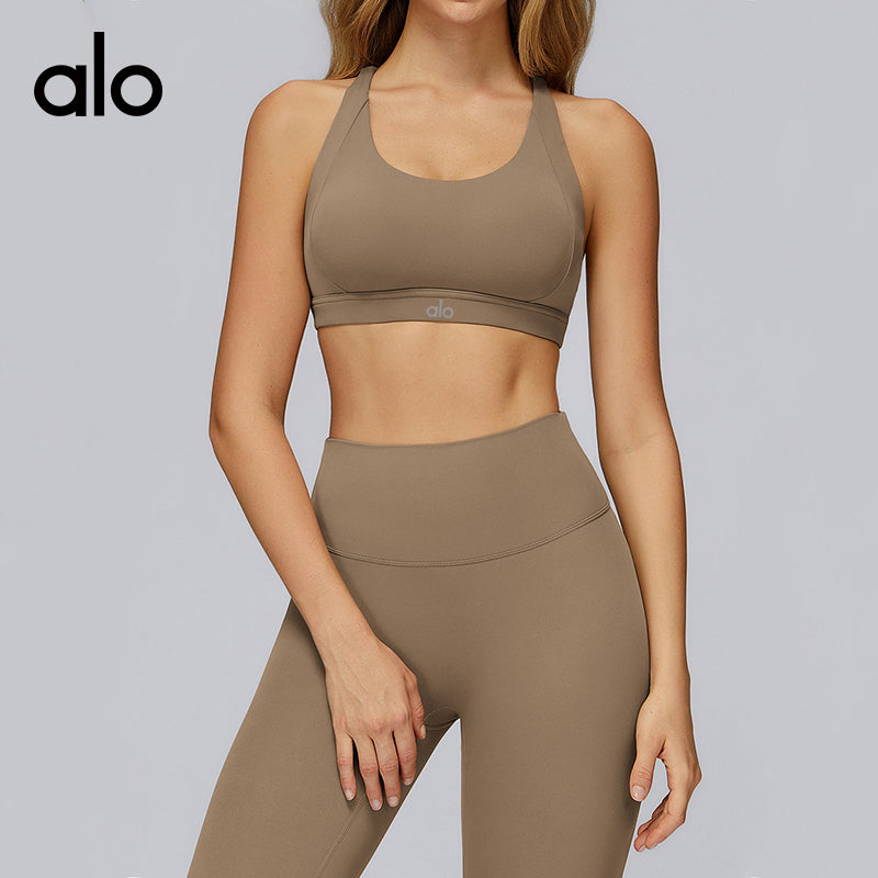 Alo Yoga Cloud Sensation Yoga Bra - Crossed Holes with Transparent Design for Beautiful Back and Tight Fit for Fitness Wear
