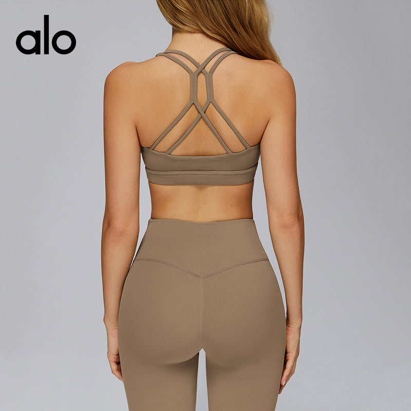 Alo Yoga Cloud Sensation Yoga Bra - Crossed Holes with Transparent Design for Beautiful Back and Tight Fit for Fitness Wear