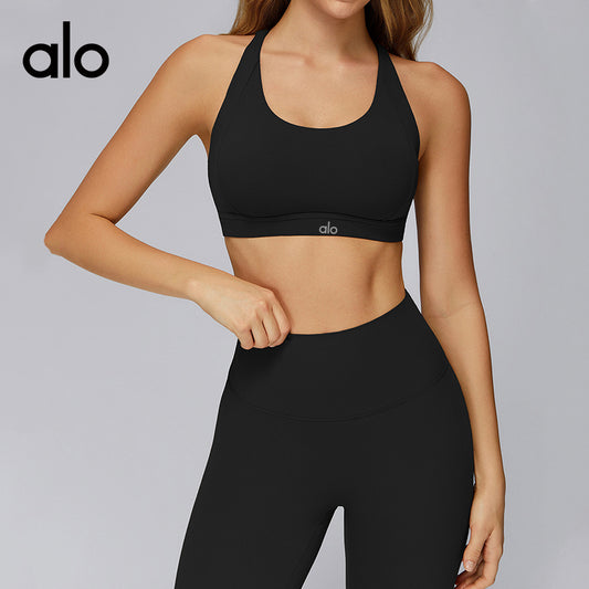 Alo Yoga Cloud Sensation Yoga Bra - Crossed Holes with Transparent Design for Beautiful Back and Tight Fit for Fitness Wear