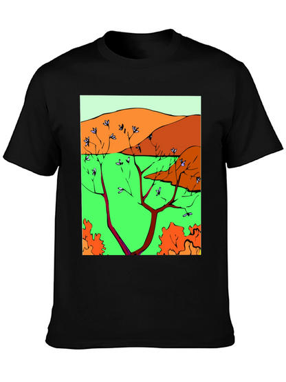 Nature Scene Graphic Print Tee - Unique Artistic Design