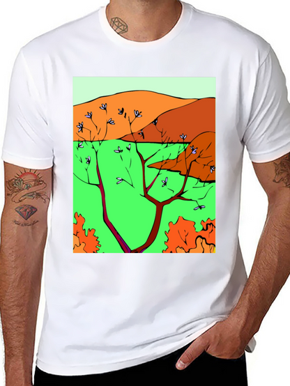Nature Scene Graphic Print Tee - Unique Artistic Design