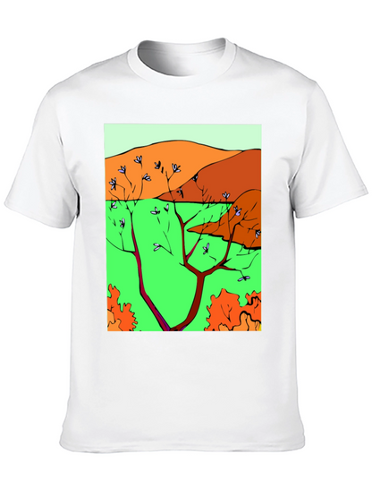 Nature Scene Graphic Print Tee - Unique Artistic Design