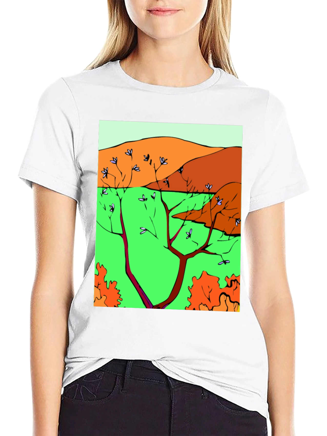 Nature Scene Graphic Print Tee - Unique Artistic Design