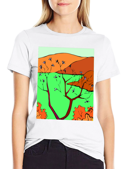 Nature Scene Graphic Print Tee - Unique Artistic Design