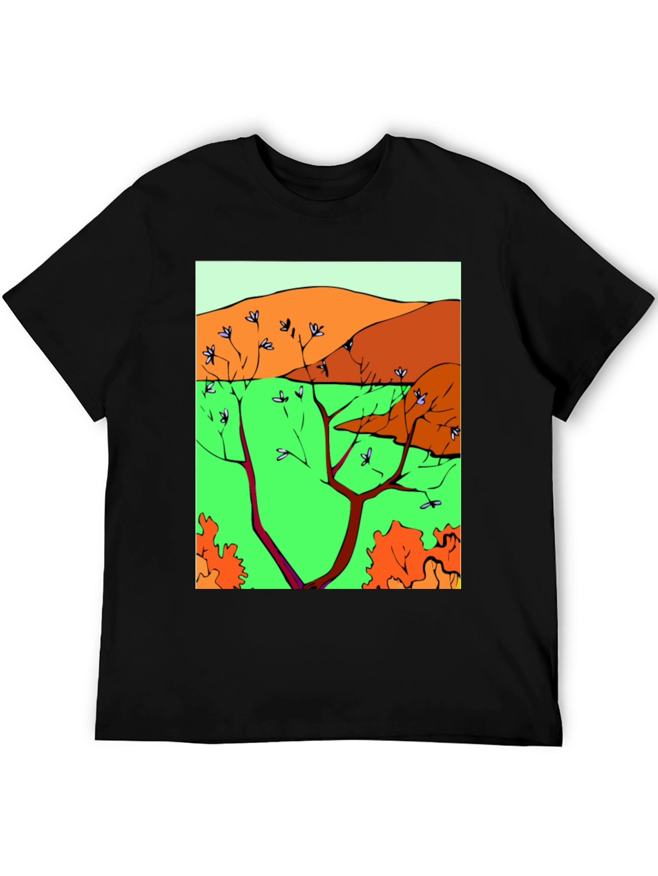 Nature Scene Graphic Print Tee - Unique Artistic Design