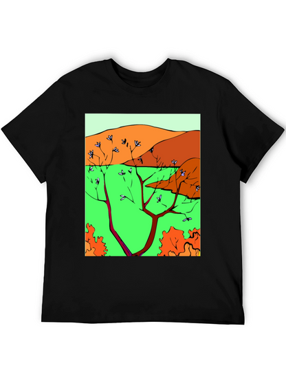 Nature Scene Graphic Print Tee - Unique Artistic Design