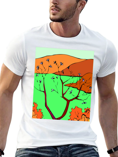 Nature Scene Graphic Print Tee - Unique Artistic Design