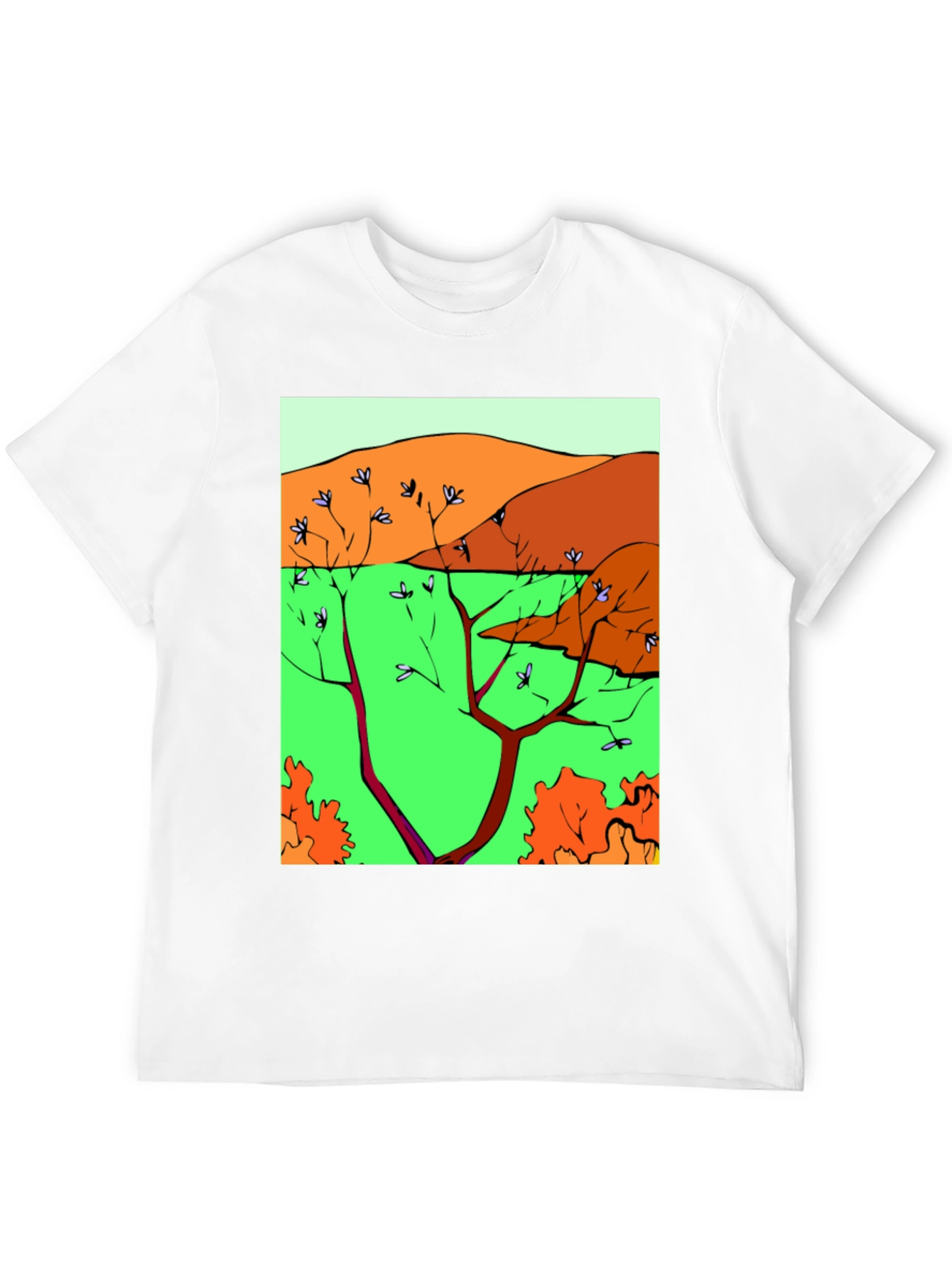 Nature Scene Graphic Print Tee - Unique Artistic Design