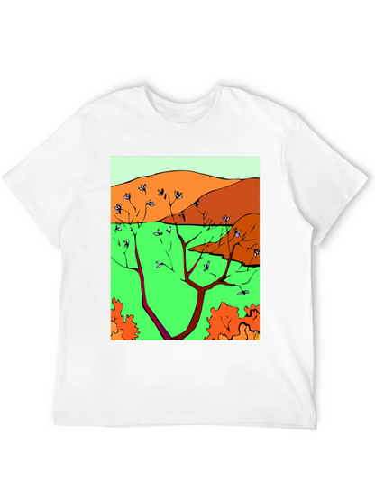 Nature Scene Graphic Print Tee - Unique Artistic Design