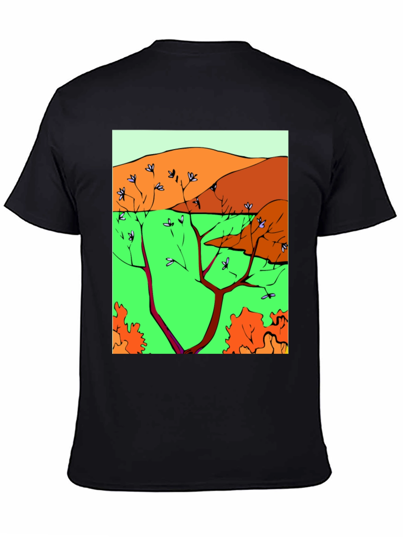 Nature Scene Graphic Print Tee - Unique Artistic Design