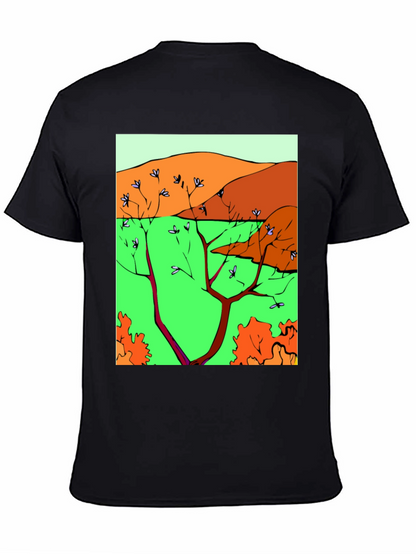 Nature Scene Graphic Print Tee - Unique Artistic Design