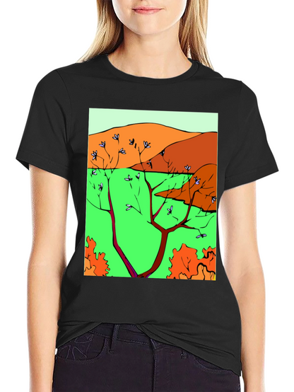 Nature Scene Graphic Print Tee - Unique Artistic Design