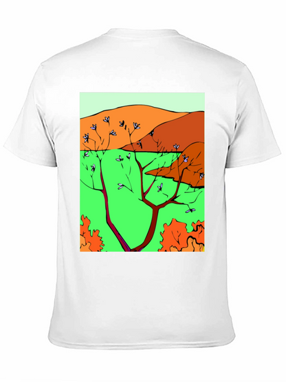 Nature Scene Graphic Print Tee - Unique Artistic Design