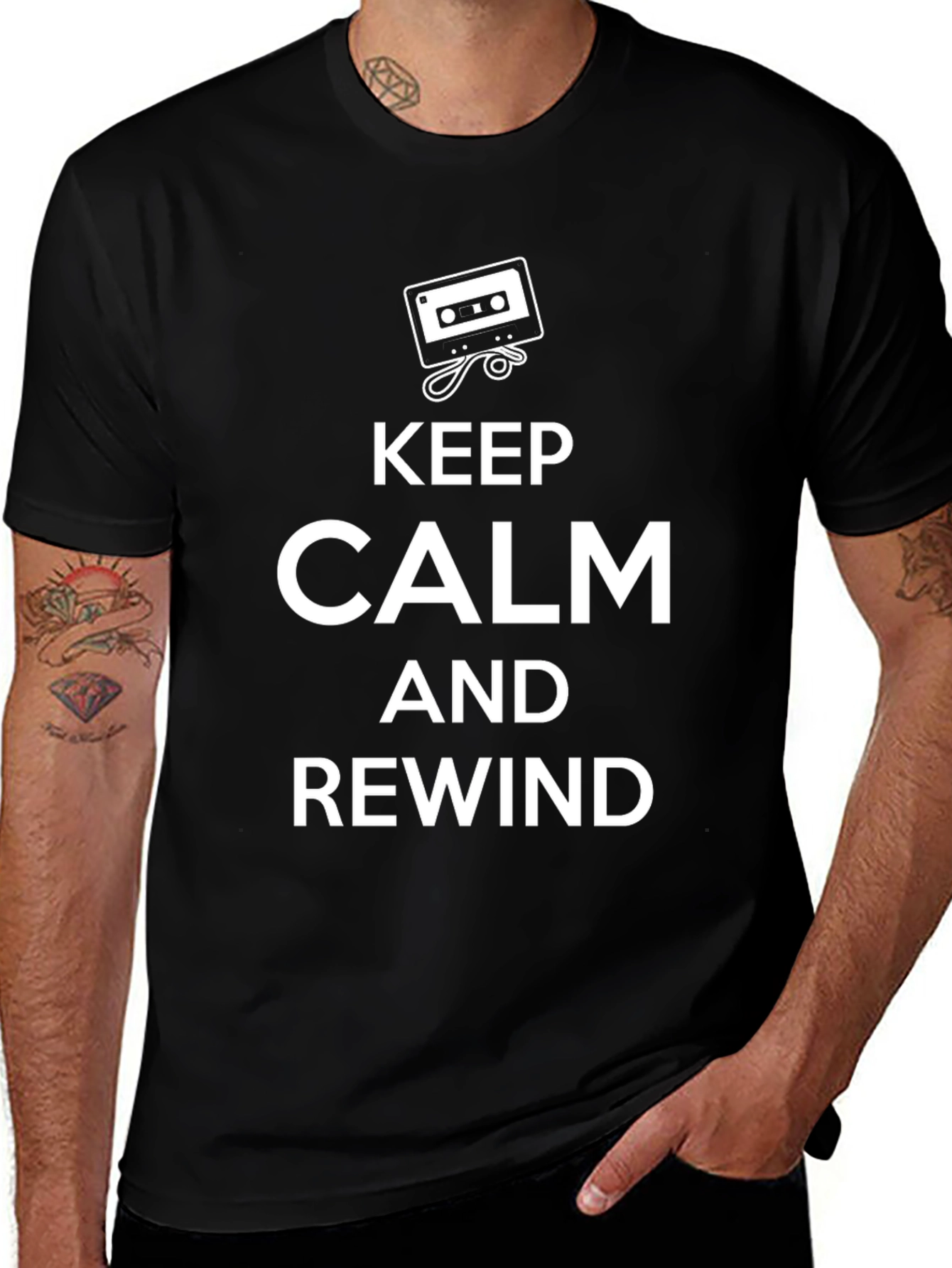 Keep Calm and Rewind Black T-Shirt
