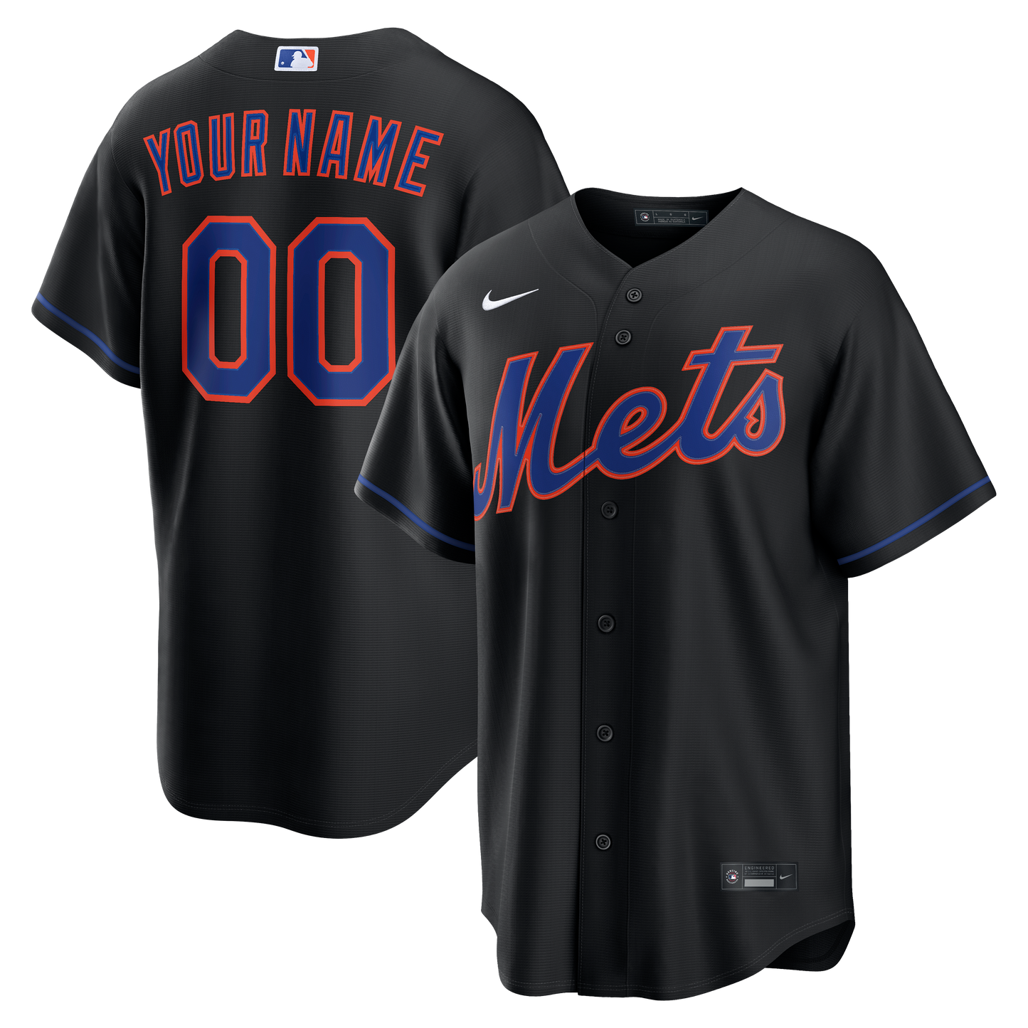New York Mets Nike Alternate Replica Custom Jersey - Black