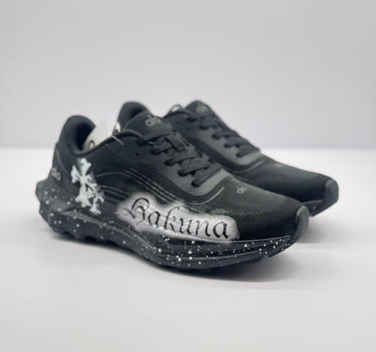 ALO running Black and white graffiti shoes