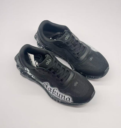 ALO running Black and white graffiti shoes