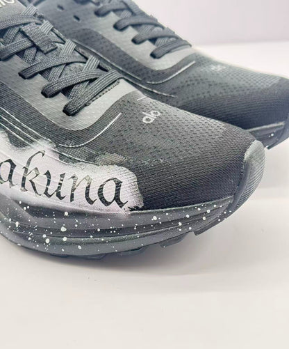 ALO running Black and white graffiti shoes