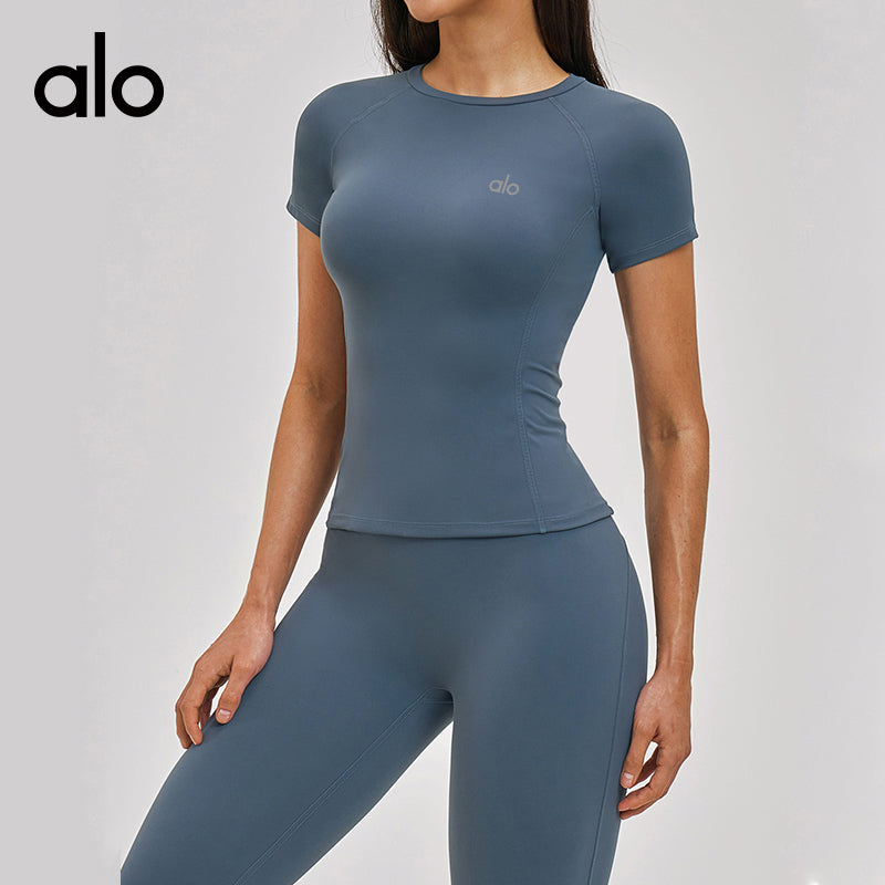 Aloyoga Brushed Round-neck Tight-Fitting T-Shirt for Outdoor Sports, Running, Fitness and Yoga