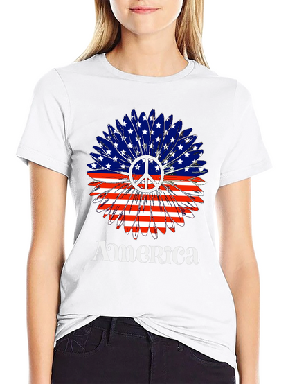 America Peace Sign Flower T-Shirt