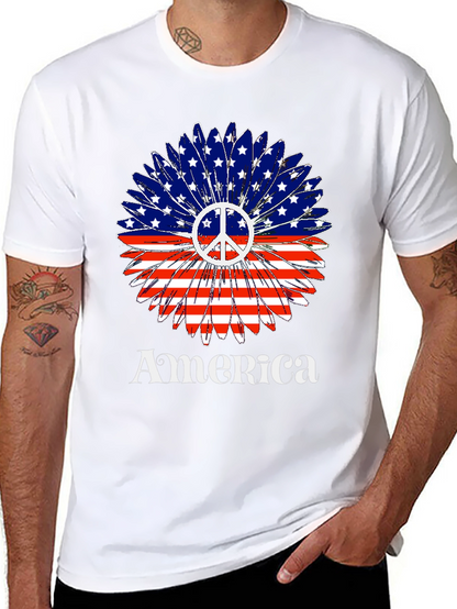 America Peace Sign Flower T-Shirt